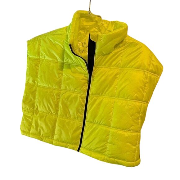 CALVIN KLEIN PERFORMANCE Yellow Cropped Mock-Neck Zip-Up Puffer Vest Size L New - Picture 6 of 12